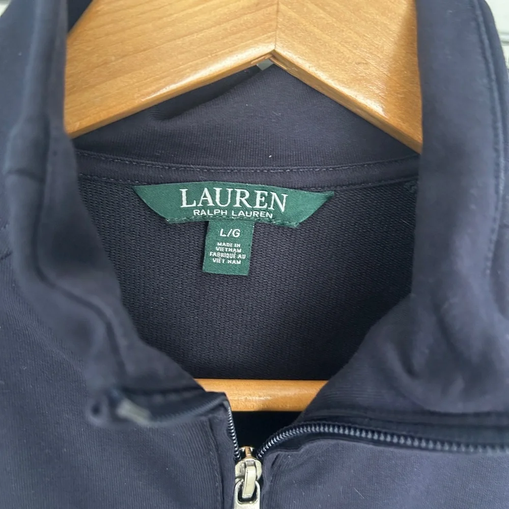 Ralph Lauren mock neck jacket in navy blue full zip pocket monogram sz large - Picture 2 of 11
